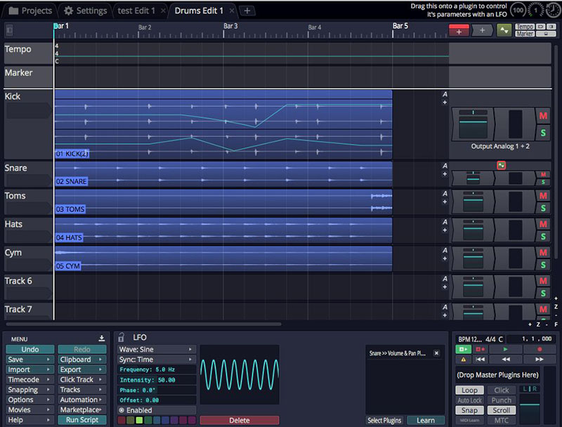 Tracktion 7 screenshot, small screen